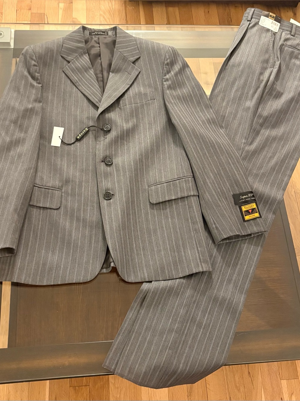Europa Classic Gray Pinstripe Kids Matching Suit Set - Two-Piece size 14R